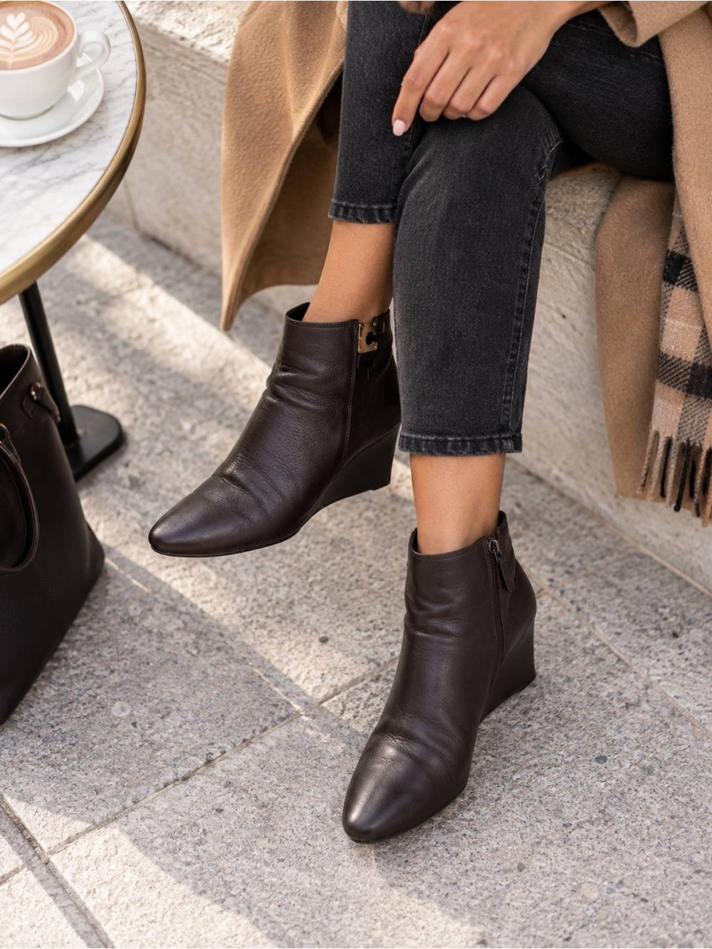 Tory Burch Women's Brown Leather Wedge Ankle Boots Size 9